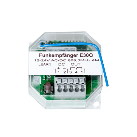 Funkempfänger 1-Kanal 868 MHz für Toranlagen
Empfänger 868 MHz 1-Kanal 12–24 V AC/DC
Garagentor Empfänger 1-Kanal 25 Speicherplätze
Universal Funkempfänger 868 MHz für Handsender
Empfänger 1-Kanal Torsteuerung kompatibel 868 MHz
Ersatz Empfänger 1-Kanal 868 MHz Funksteuerung
Kompakter Empfänger 868 MHz mit 25 Speicherplätzen
Funkempfänger 1-Kanal 868 MHz für Fremdsysteme
Steuerungsempfänger Toranlage 1-Kanal 868 MHz
Funkempfänger Zubehör 868 MHz 12–24 V