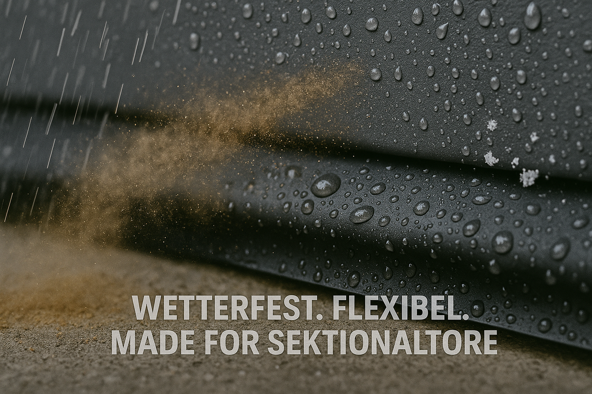 Wasserabweisende Abdichtung am Garagentor – schützt vor Schnee und Schmutz.