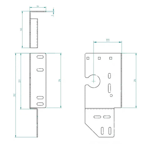 Seitenlagerkonsole offen 111 mm/Z25 Links Zeichnung