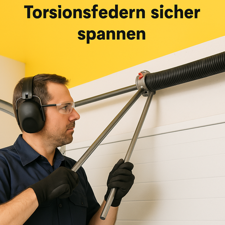 Profi verwendet zwei Spanneisen zum sicheren Spannen einer Torsionsfeder