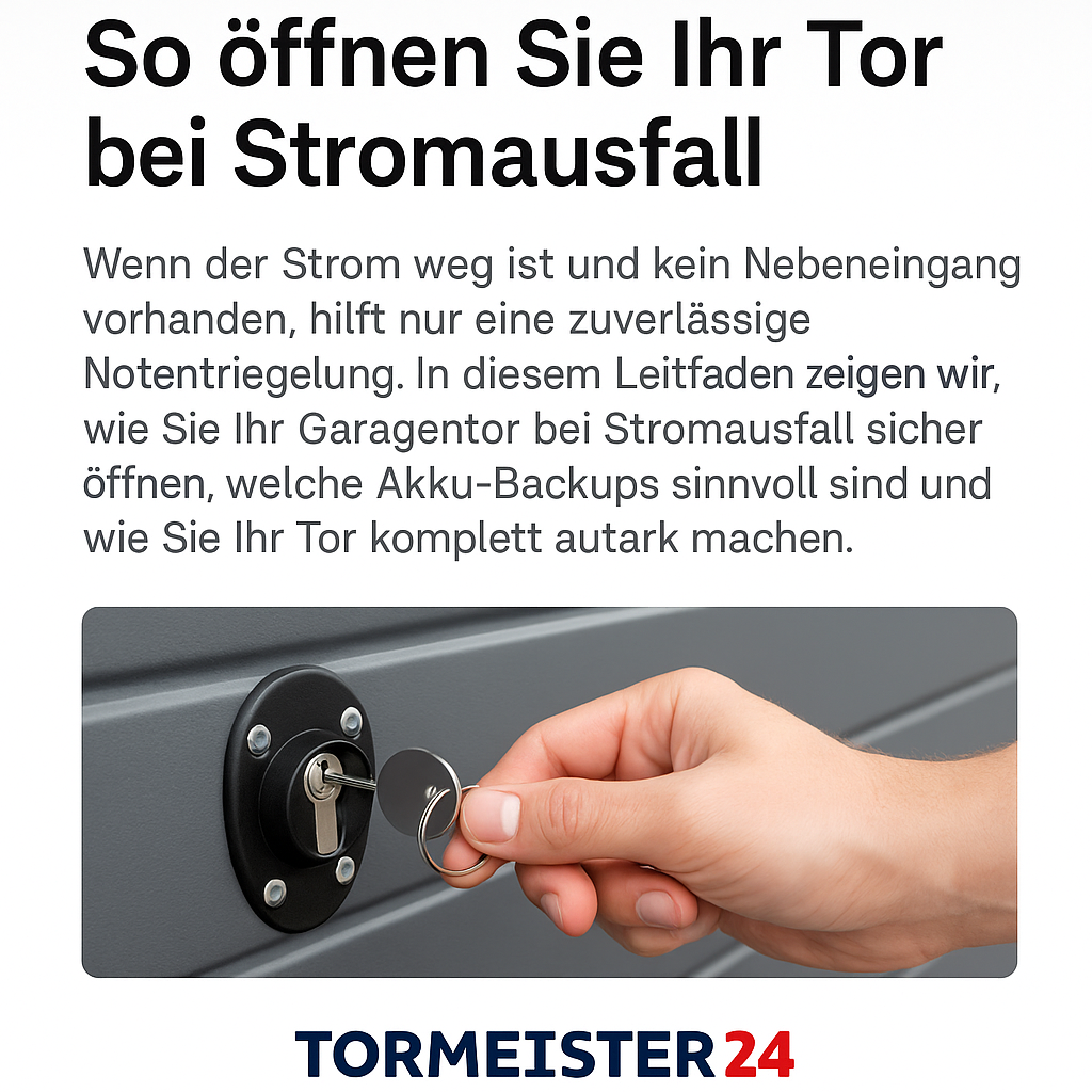 Außen-Notentriegelung an Garagentor montiert mit Schlüssel im Schloss