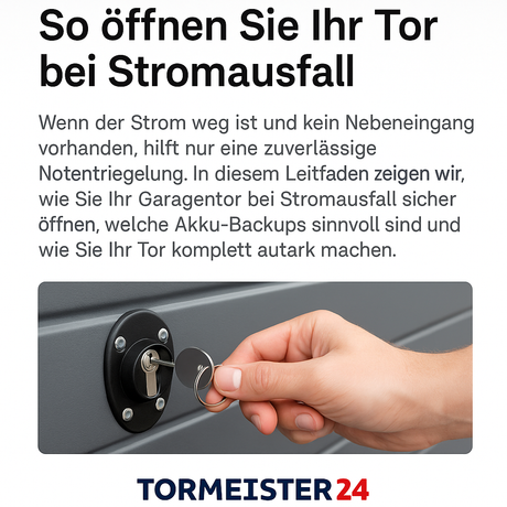 Außen-Notentriegelung an Garagentor montiert mit Schlüssel im Schloss