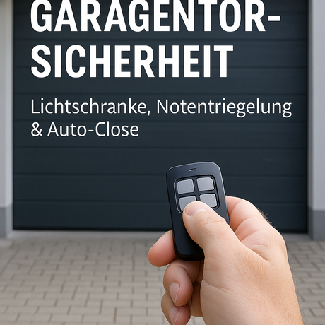 Hand reinigt die Linse einer Garagentor‑Lichtschranke mit Mikrofasertuch