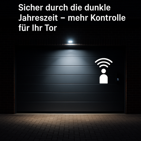 Garagentor bei Nacht mit Beleuchtung durch Bewegungssensor