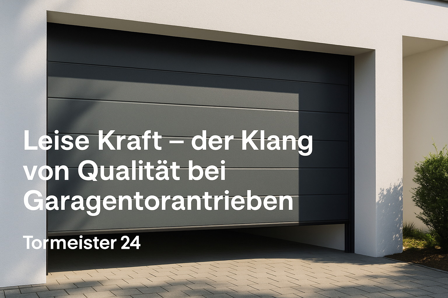 Modernes Garagentor öffnet sich leise in heller Einfahrt