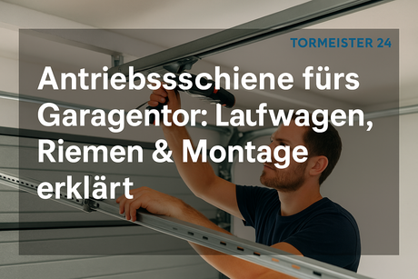 Techniker montiert Antriebsschiene an Garagendecke