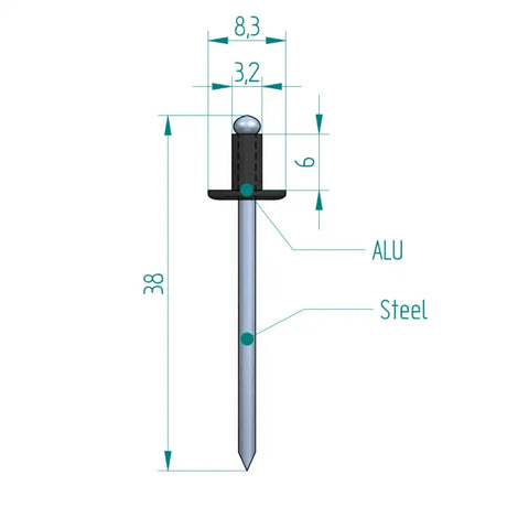 Blindniete 3,2 x 6 mm Schwarz ALU/STAHL Schweighöfer Tore