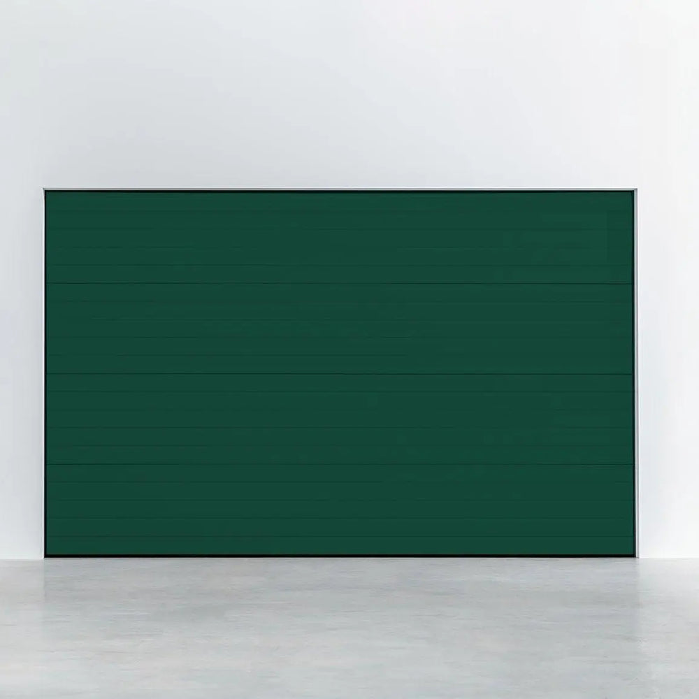 Garagentor Stucco Colore RAL 6005 Moosgrün – elegante Außenansicht mit strukturierter Oberfläche.