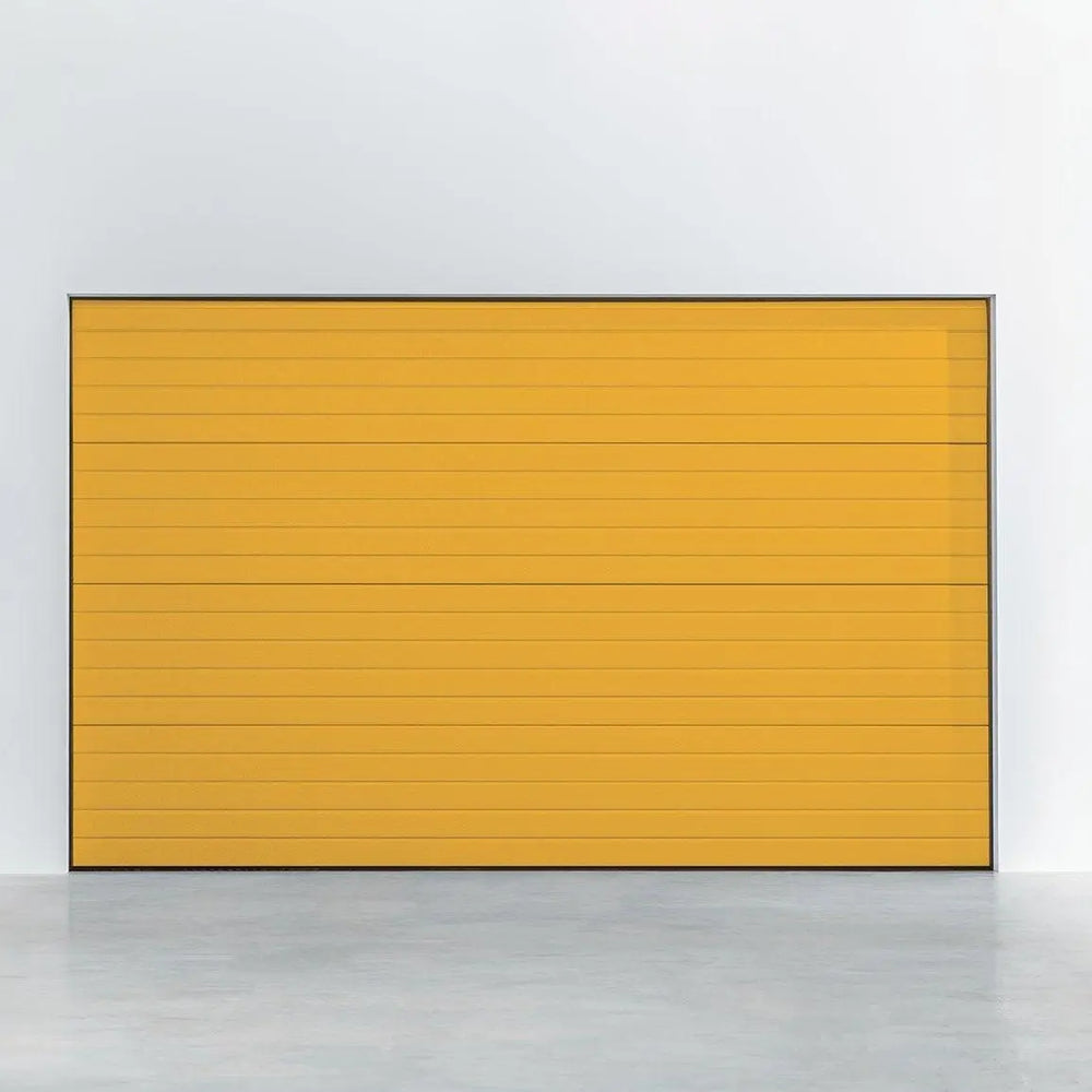 Garagentor Stucco Colore RAL 1021 Rapsgelb – leuchtend gelbe Oberfläche mit Stucco-Struktur