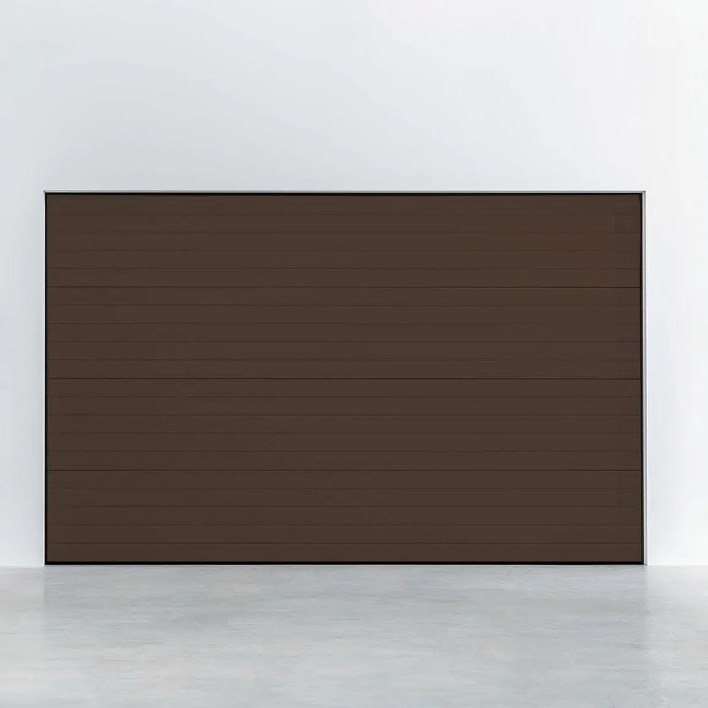 Garagentor Stucco Colore RAL 8014 Sepiabraun – Frontansicht mit dekorativer Oberfläche und moderner Linienführung