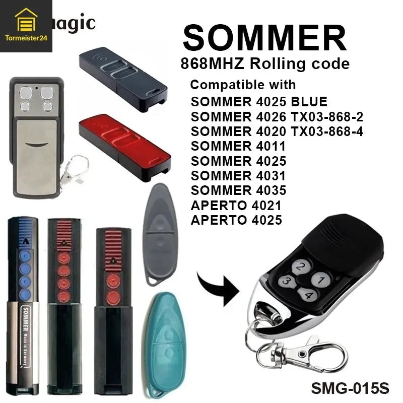 Handsender kompatibel mit SOMMER & APERTO | 868 MHz | 4-Kanal | Rolling Code Tormeister24 Handsender